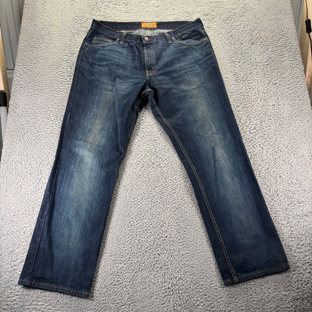 Red Camel Jeans Mens 38x32 Blue Dark Wash Cotton Relaxed Straight Fit Denim